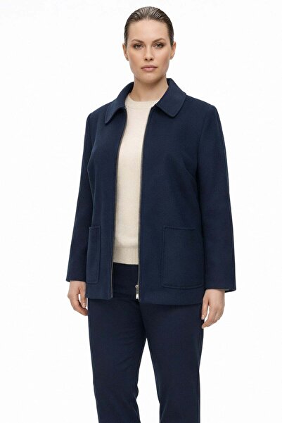 Ekol Yandan Cepli Büyük Beden Kaşe Kaban