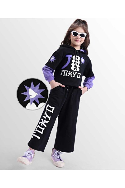 Ollington St. Cotton Full Sleeves Hoodie Top & Knit Jogger with Text Print - ...