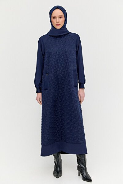 Setrms Yüksek Yakalı Dokulu Reglan Elbise