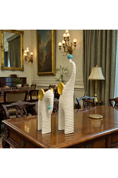 Kuzey Tacı Modern Soyut Fil Biblo Seti – Minimalist 2 Lİ Fil Heykeli – Gold D...