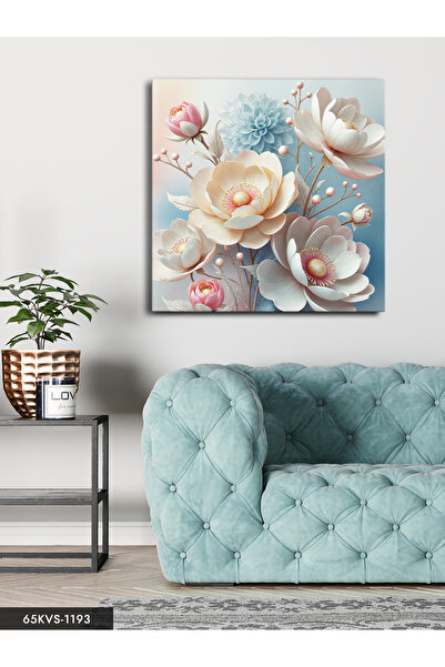 Evinemoda Textured Soft Flowers One Piece Square Canvas - Canvas Painting