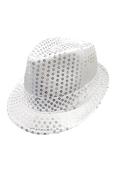 choice2 قبعة جاز بيضاء قطعة واحدة، مزينة بالترتر اللامع، دعامة تنكرية، زي أدا...