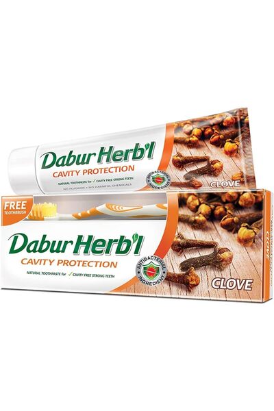 Dabur Herbal Toothpaste with Clove Extract and Oral-B Toothbrush - 150g