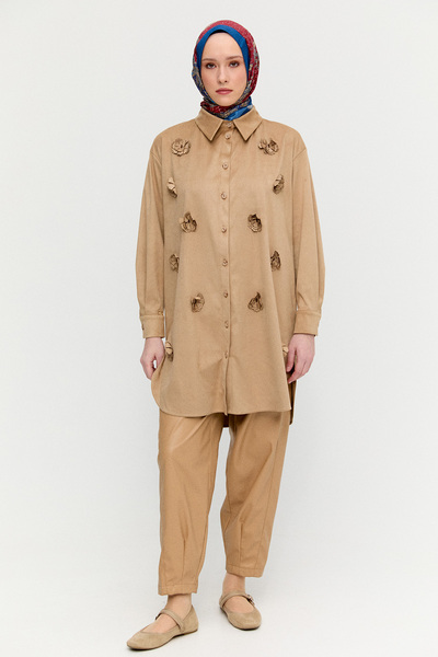 Setrms Çiçek Aplikeli Süet Dokulu Tunik