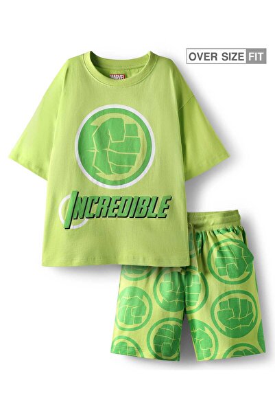 Pine Kids Marvel طقم تيشيرت وشورت واسع بأكمام نصفية وكتف قصة فضفاضة من نسيج ج...