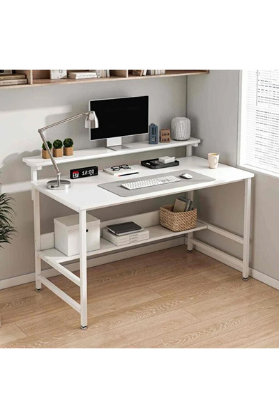 HayaBazaar Modern Gaming Desk with Carbon Fiber Surface, Double Layer Metal F...