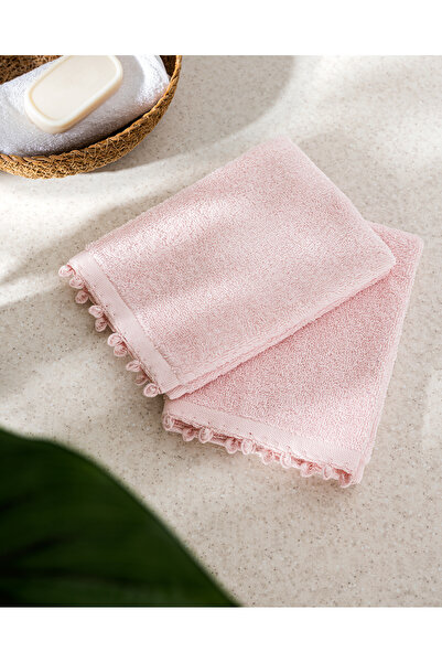 Madame Coco Melly Crochet 2-Piece 100% Cotton Hand Towel - Powder - 30X40 cm