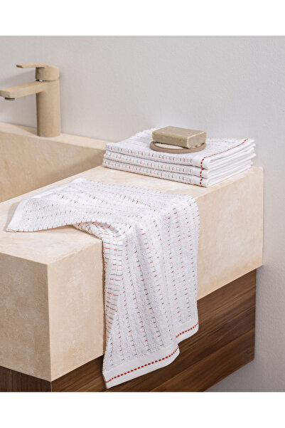 Madame Coco Set de 4 prosoape de bumbac Grenat - Alb/Portocaliu - 30x45 cm