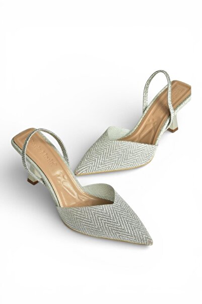 Fox Shoes Y820444214 Silver Glitter Pointed Toe Women's Heeled Shoes