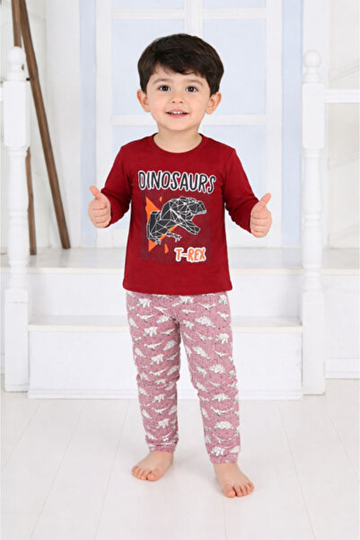 OEM Памучна пижама за момче с динозаври, бордо, 1 година (80 см)