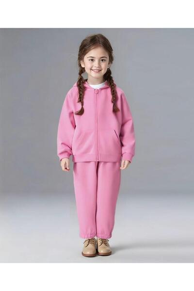 SAPS Solid Full Sleeves Hooded Jacket & Track Pants/Co-ord Set - Pink