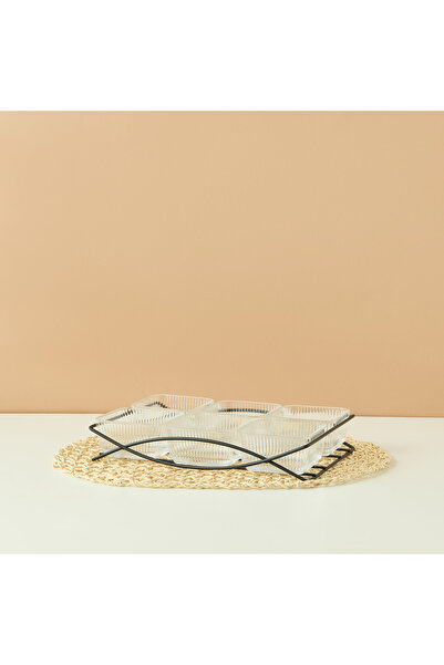 Lifestyle طقم أوعية تقديم زجاجية مضلعة مكون من 6 قطع مع حامل