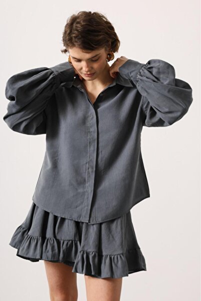 CKM MODA Arden Balloon Sleeve Basic Shirt Anthracite