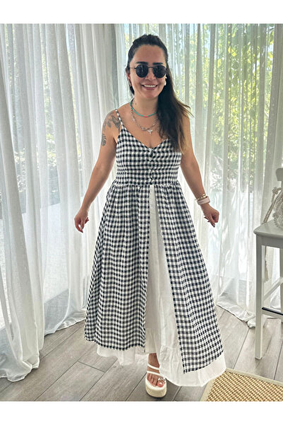 Burcu Özpıranga SARDINYA Örme Kumaş Çift Kat Askılı Elbise