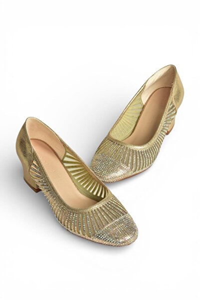 Fox Shoes Y820854514 Pantofi de damă cu toc gros, aurii, cu sclipici