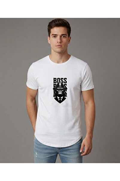BUWOM Tricou pentru bărbați Bss Monkey cu imprimeu și tiv oval