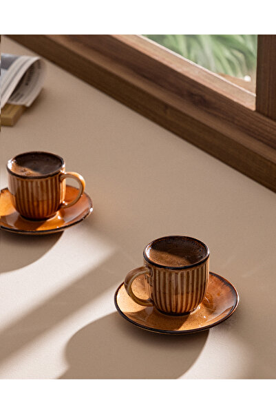 Madame Coco Kleby Natural 6 Kişilik 12 Parça Kahve Fincan Seti - Turuncu - 90 ml