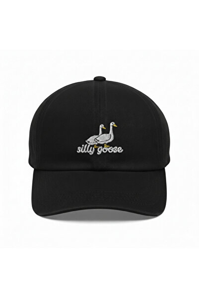 LUCEA Siyah Silly Goose Nakışlı Cırtcıtlı Şapka | Unisex Ayarlanabilir Baseba...