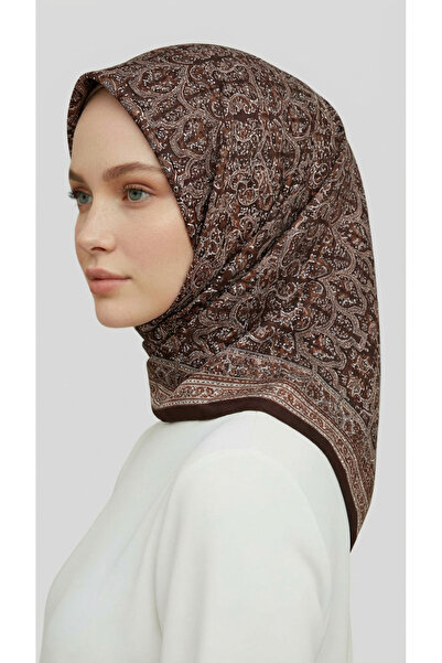 Karaca Eşarp وشاح مورييا منقوش من الكوبرو - لون بني غامق