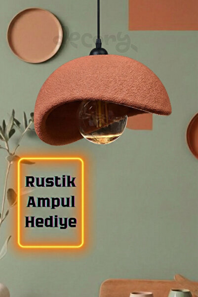 decory Kiremit Renk Beton Görünümlü Tekli Sarkıt Avize,Bohem Sarkıt Avize (Bi...