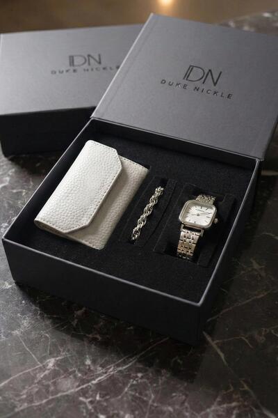 Duke Nickle Zincir Bileklikli Gümüş Metal Kordon Kare Kadın Kol Saati Gri Cüz...