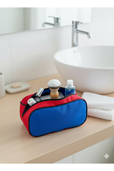 ELMAS TOUCH حقيبة مستحضرات التجميل والمكياج المقاومة للماء باللونين الأحمر وا...