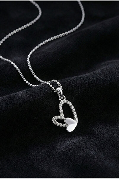 Roza Silver 925 Ayar Gümüş Rodyum Kaplama Zirkon Taşlı Minimal Asimetrik Kalp...