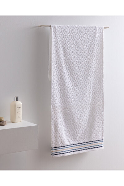 Madame Coco Tournant 100% Cotton Bath Towel - White/Navy Blue - 70X140 cm