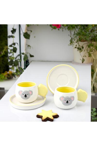 Kosova SARI KOALA DESEN 2 KİŞİLİK TÜRK KAHVESİ FİNCANI