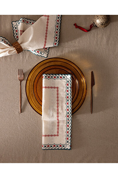 Madame Coco Lombre 2-Pack 100% Cotton Napkins - Ecru/Red