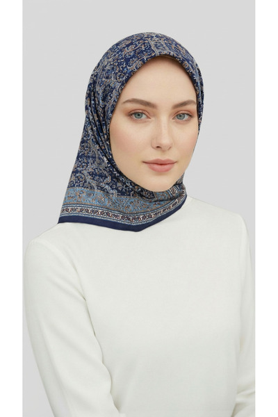 Karaca Eşarp Eșarfă din cupro cu model MORİYA - ALBASTRU ÎNCHIS