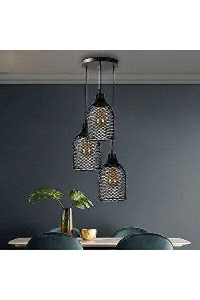 Humer نجف علاقي مودرن ثلاثي اسود E27