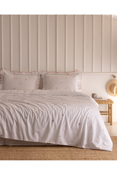 Madame Coco Saphir King Size 100% Cotton Ranforce Embroidered Duvet Cover Set...