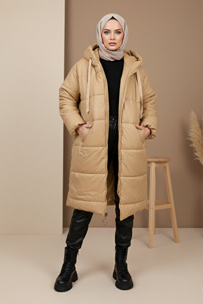 Kirazgym Women's Hooded Lace-Up Puffer Coat - Mink