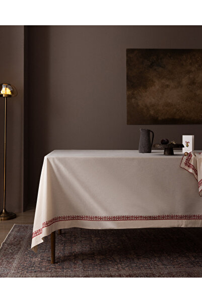 Madame Coco Ombrelot 100% Cotton Tablecloth - Ecru/Red - 150X220 cm