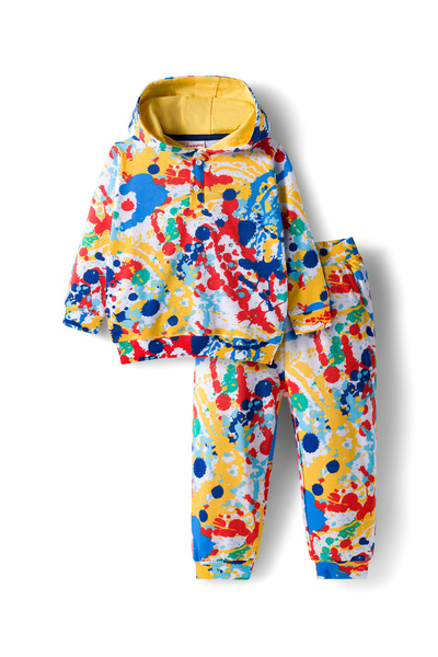 Babyhug Terry Knit Full Sleeves Hooded T-Shirt & Joggers Set with Abstract Pr...
