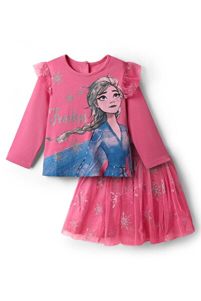 Babyhug Disney طقم بلوزة وتنورة بأكمام طويلة من نسيج جيرسي مفرد، بتصميم أميرا...