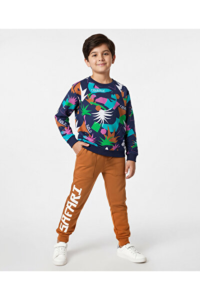 Ollington St. Cotton Printed Sweatshirts and Joggers Set - Blue/Brown