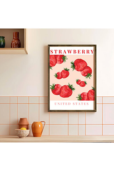 Vetro Design Strawberries Wooden Framed Poster