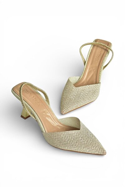 Fox Shoes Y820444214 Gold Glitter Pointed Toe Women's Heeled Shoes