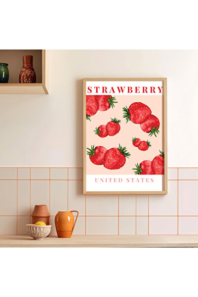 Vetro Design Strawberries Wooden Framed Poster