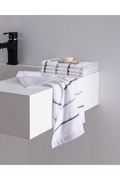Madame Coco Bourrache 4-Pack Cotton Hand Towels - White/Grey - 30X45 cm