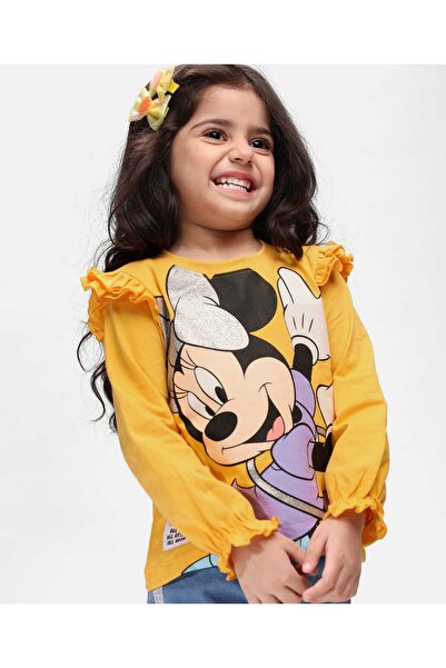 Babyhug Disney بلوزة بأكمام طويلة من نسيج جيرسي مفرد، مزينة بشعار ميني ماوس و...