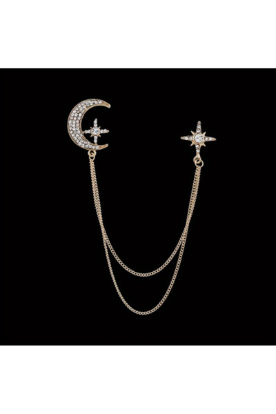 MAURA LIYUZA Vintage Tasarım Ay ve Yıldız Desenli Ceket Zinciri / Yaka Klipsi...
