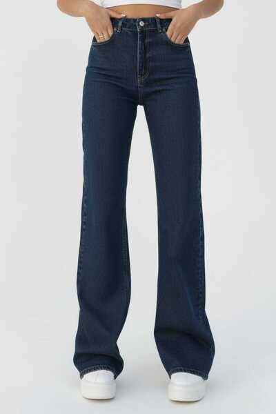 Trn JNS Women's High Waist Extra Dark Blue Jean Stretch Fabric Soft Palazzo