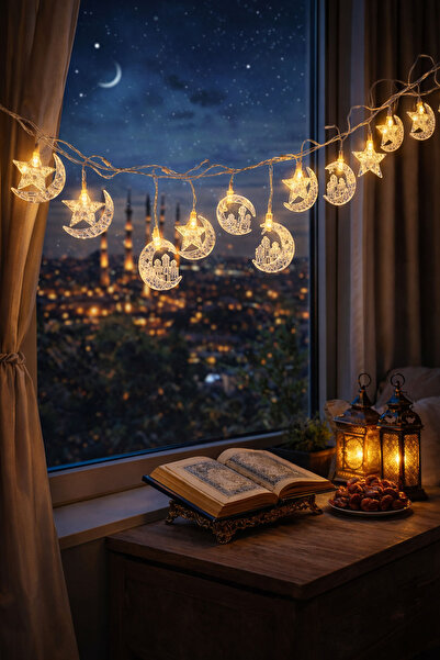 Coverzone 10 bucăți de 2 metri cu priză LED cu tematică Ramadan, decorațiuni ...