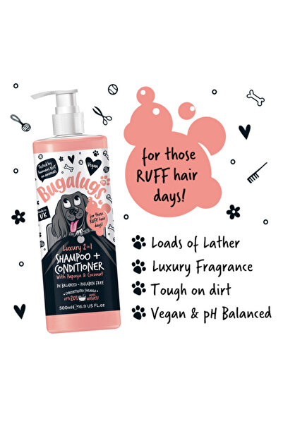 Bugalugs شامبو وبلسم 2 في 1 للكلاب برائحة البابايا وجوز الهند - 5 لتر