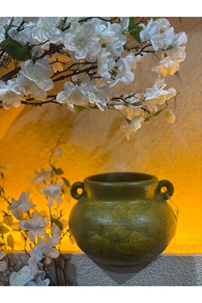 Ekodoğa 15 Cm Toprak Vazo Tombul Dolunay Dekoratif Çömlek Süs Obje Biblo