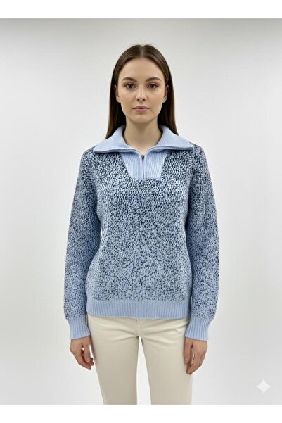 Paydey Snow Patterned Bearded Half Zip Knitwear Sweater