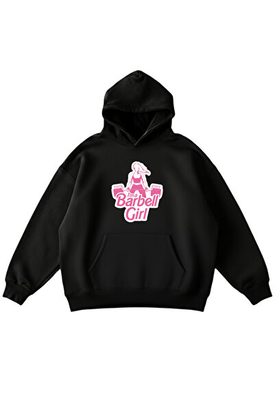 Machi Hanorac negru pentru femei I'm a Barbell Girl cu imprimeu Inside Ş cu c...